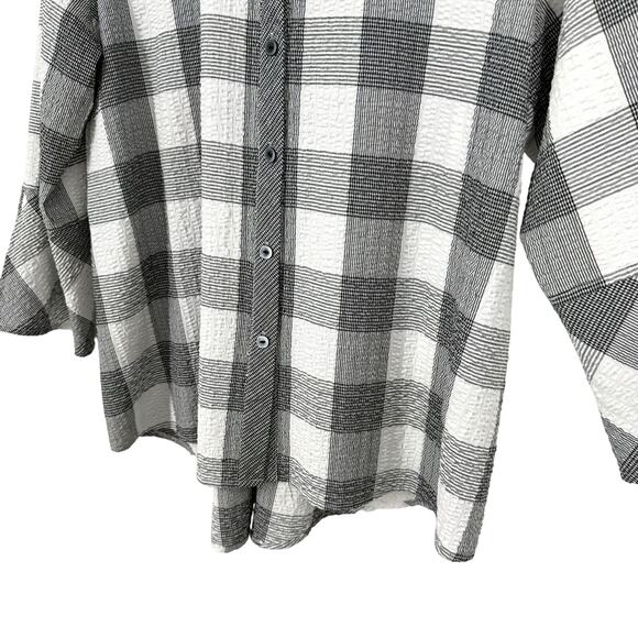NEW NWOT Habitat Sz Large Black/Gray/White Wearable Art Blouse Shirt Top Plaid - Picture 7 of 9
